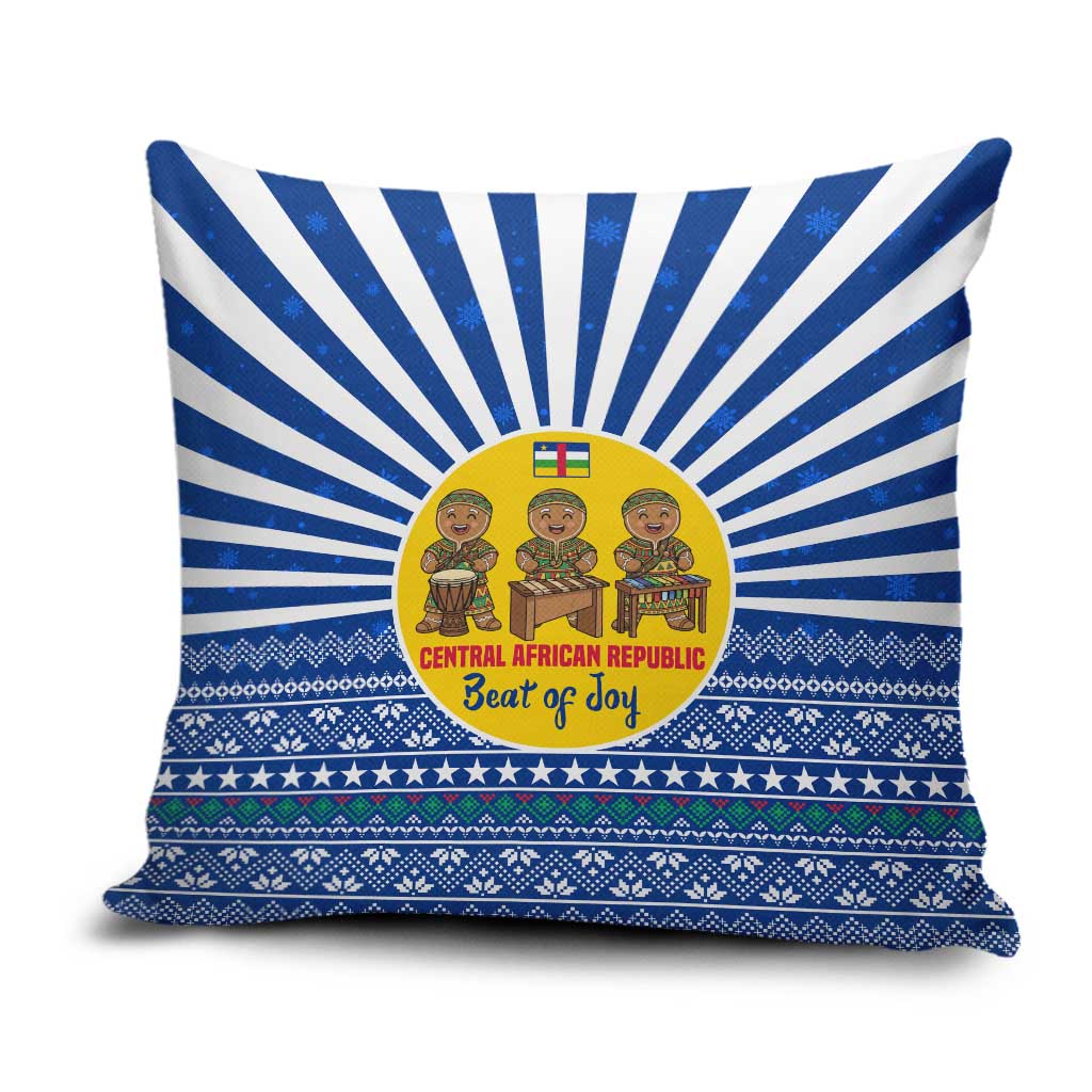 Central African Republic Christmas Pillow Cover with Drumming Kids Beat of Joy Tribal Pattern and Snowflakes - Wonder Print Shop