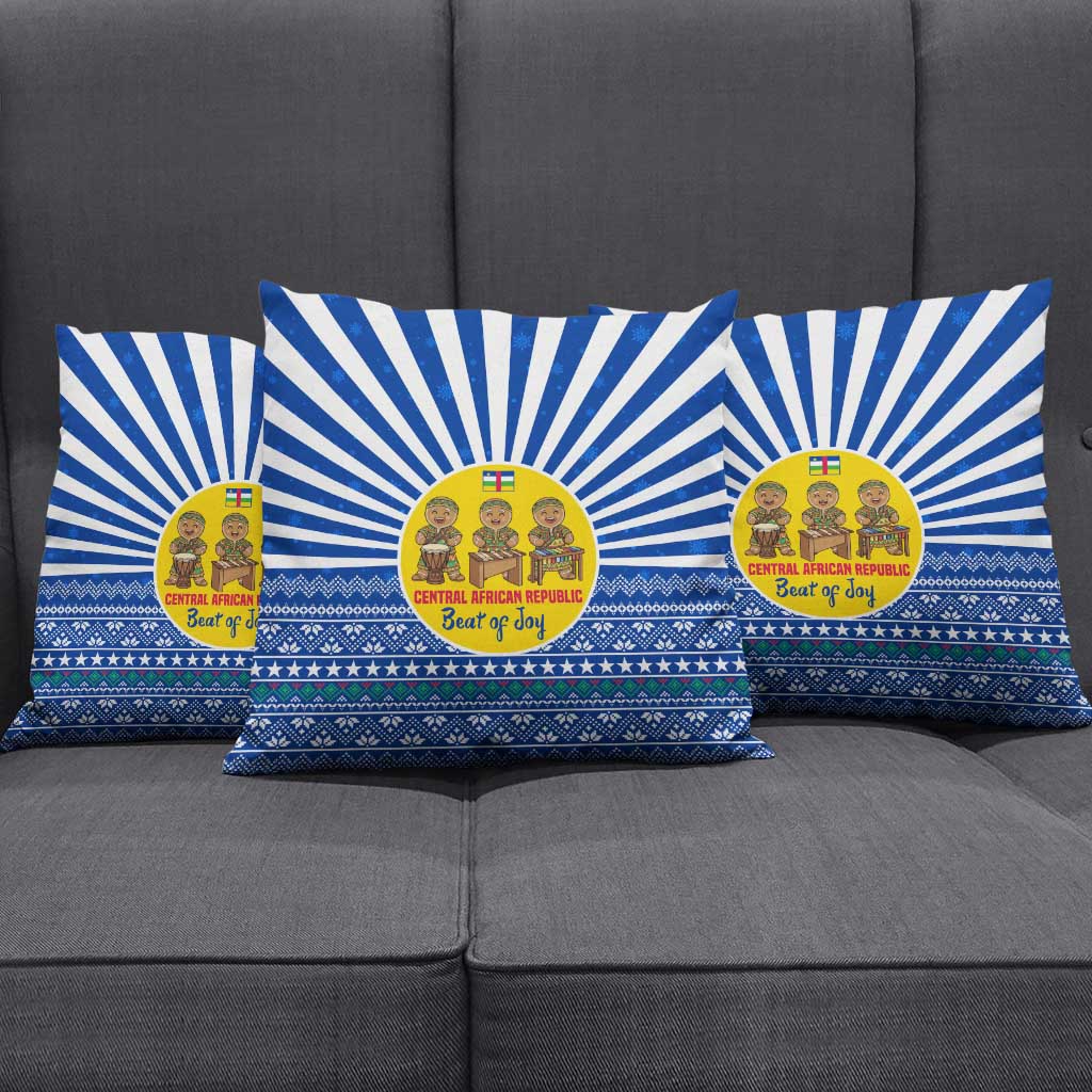 Central African Republic Christmas Pillow Cover with Drumming Kids Beat of Joy Tribal Pattern and Snowflakes - Wonder Print Shop