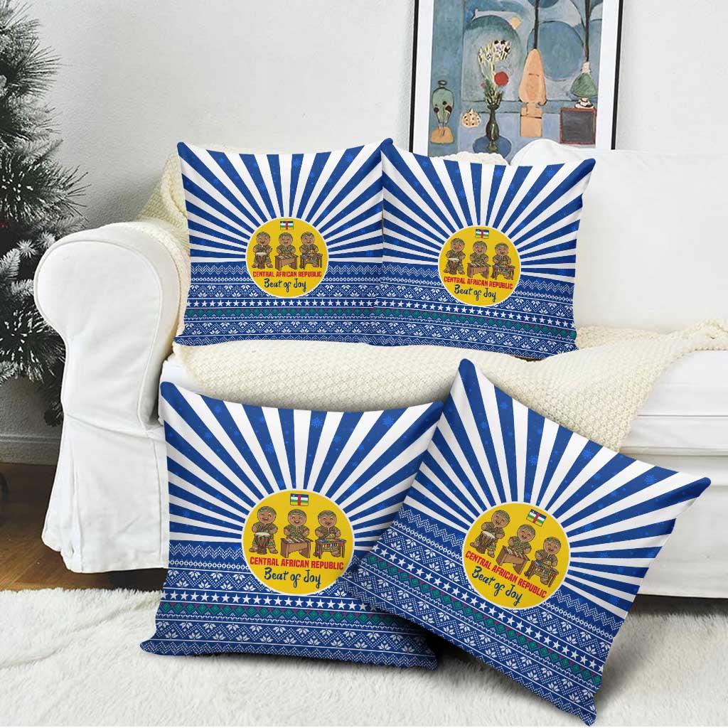 Central African Republic Christmas Pillow Cover with Drumming Kids Beat of Joy Tribal Pattern and Snowflakes - Wonder Print Shop