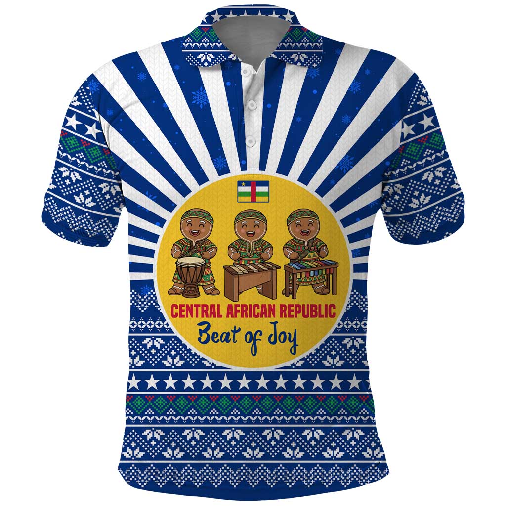 Central African Republic Christmas Polo Shirt with Drumming Kids Beat of Joy Tribal Pattern and Snowflakes - Wonder Print Shop