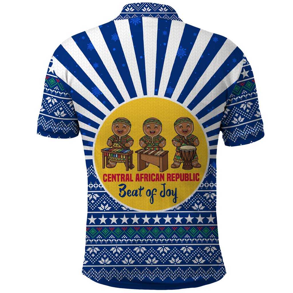 Central African Republic Christmas Polo Shirt with Drumming Kids Beat of Joy Tribal Pattern and Snowflakes - Wonder Print Shop