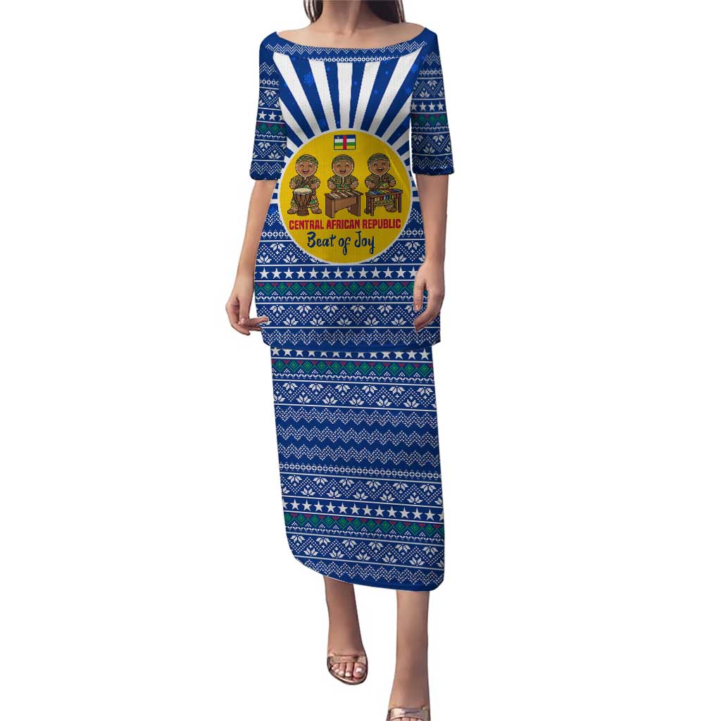 Central African Republic Christmas Puletasi with Drumming Kids Beat of Joy Tribal Pattern and Snowflakes - Wonder Print Shop
