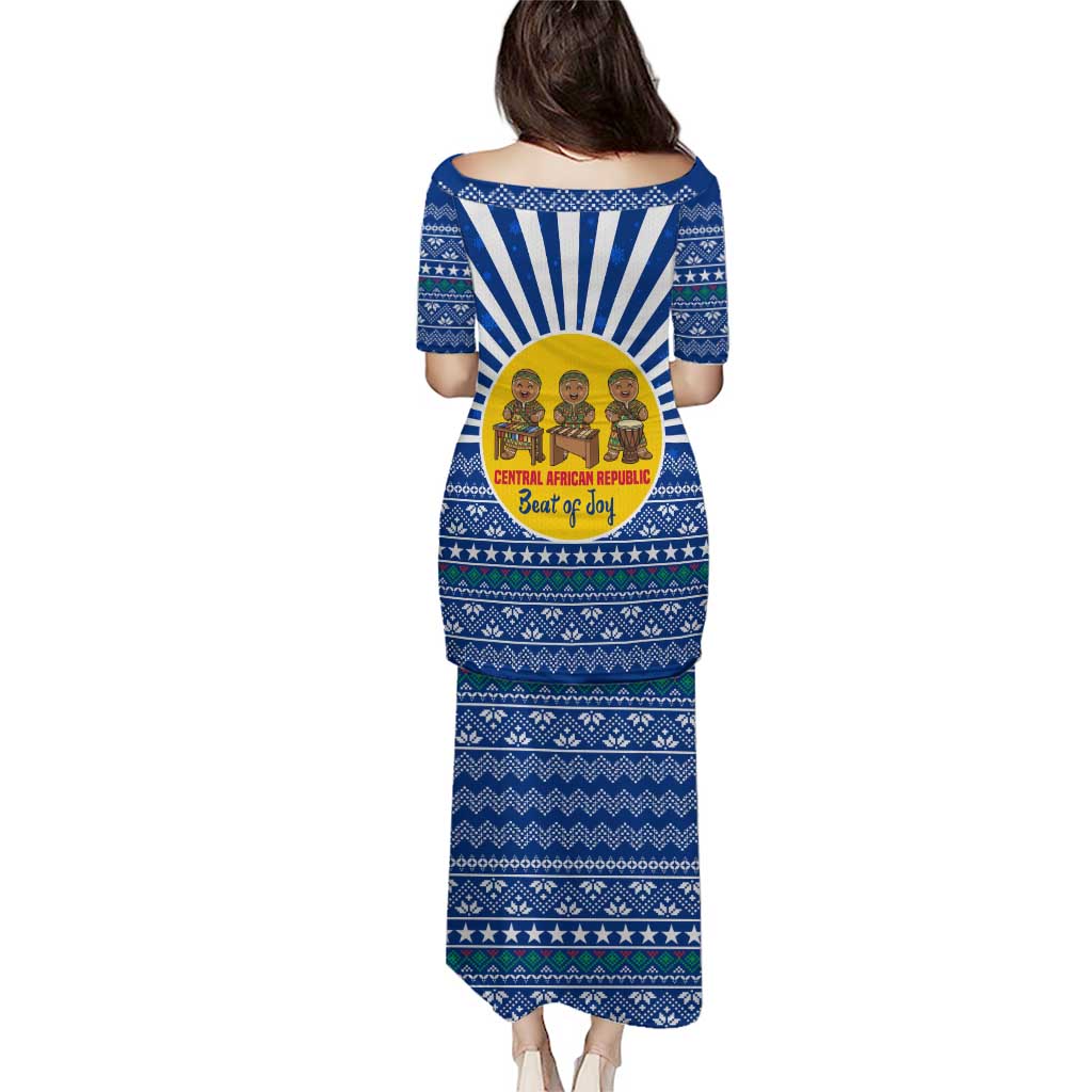 Central African Republic Christmas Puletasi with Drumming Kids Beat of Joy Tribal Pattern and Snowflakes - Wonder Print Shop
