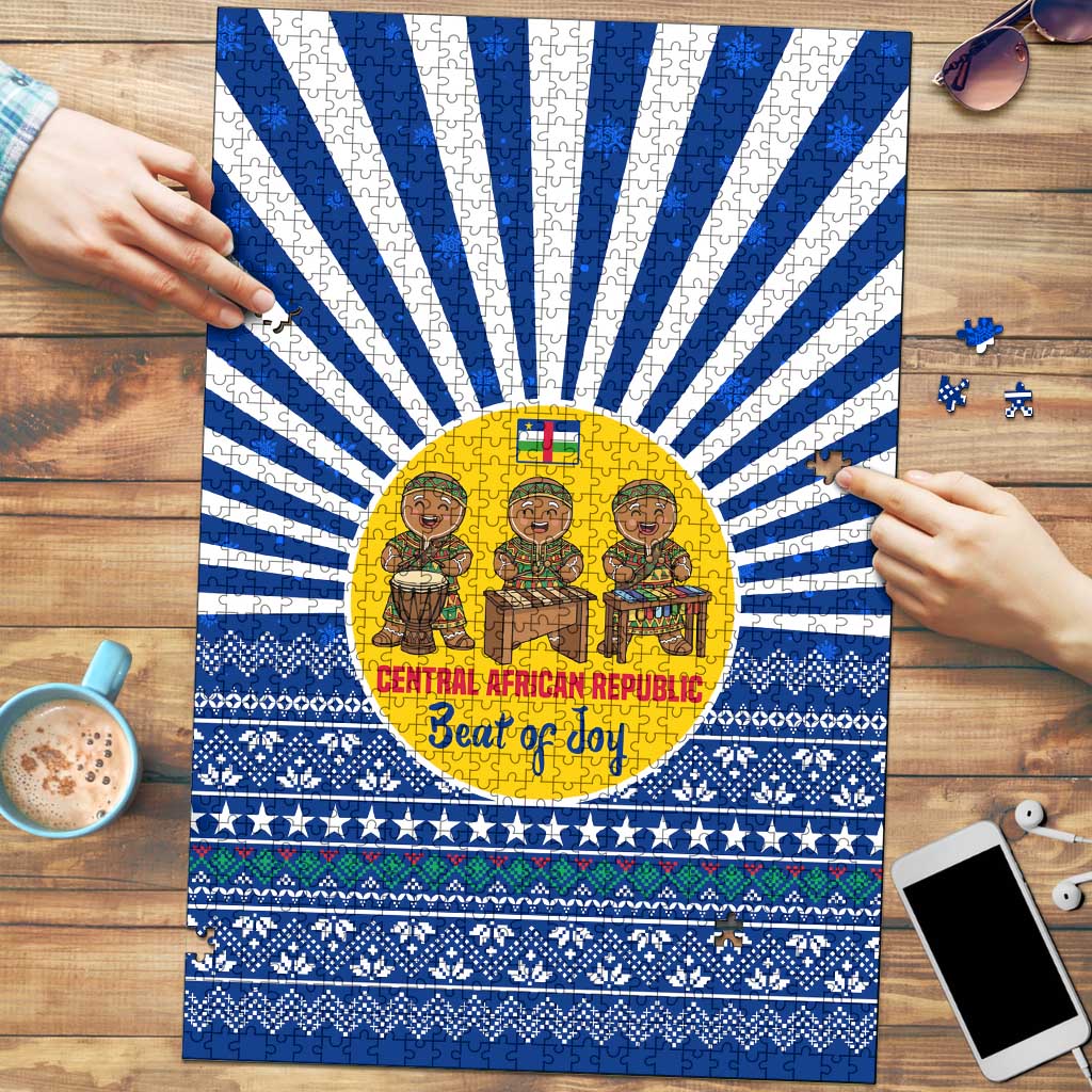 Central African Republic Christmas Puzzle with Drumming Kids Beat of Joy Tribal Pattern and Snowflakes - Wonder Print Shop