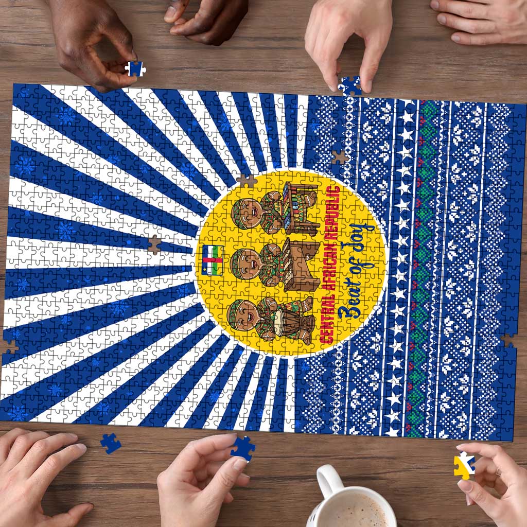 Central African Republic Christmas Puzzle with Drumming Kids Beat of Joy Tribal Pattern and Snowflakes - Wonder Print Shop