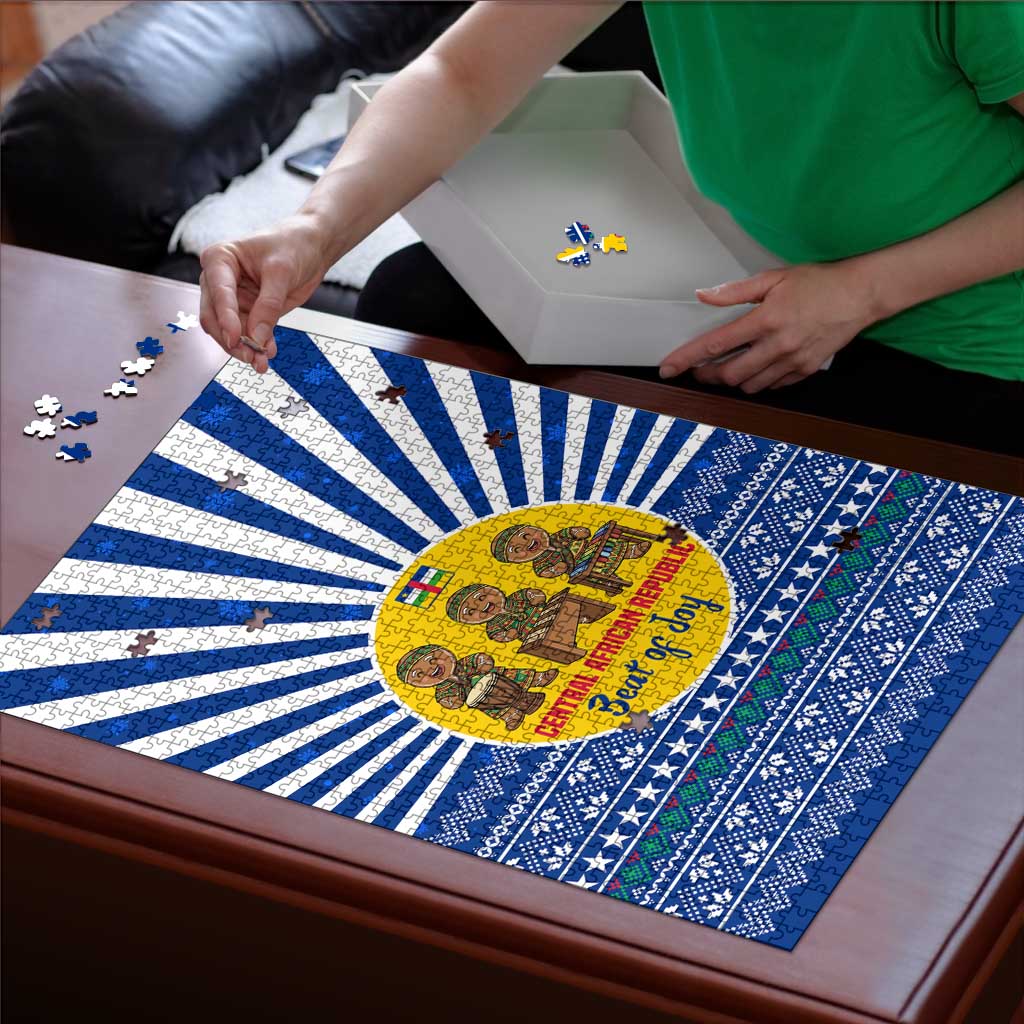 Central African Republic Christmas Puzzle with Drumming Kids Beat of Joy Tribal Pattern and Snowflakes - Wonder Print Shop