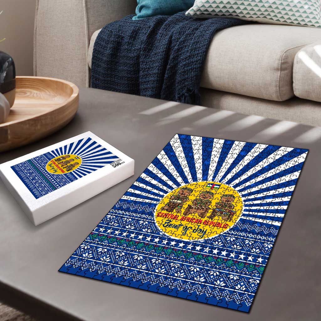Central African Republic Christmas Puzzle with Drumming Kids Beat of Joy Tribal Pattern and Snowflakes - Wonder Print Shop