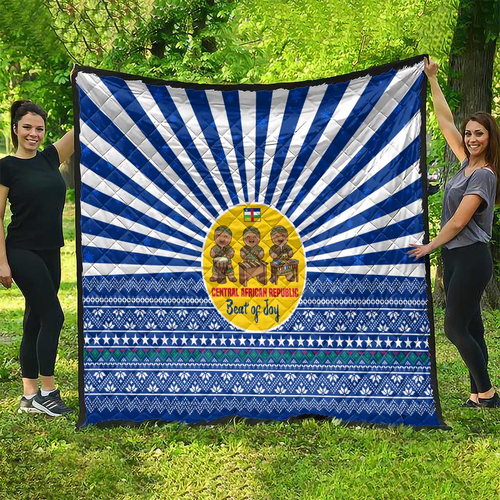 Central African Republic Christmas Quilt with Drumming Kids Beat of Joy Tribal Pattern and Snowflakes - Wonder Print Shop