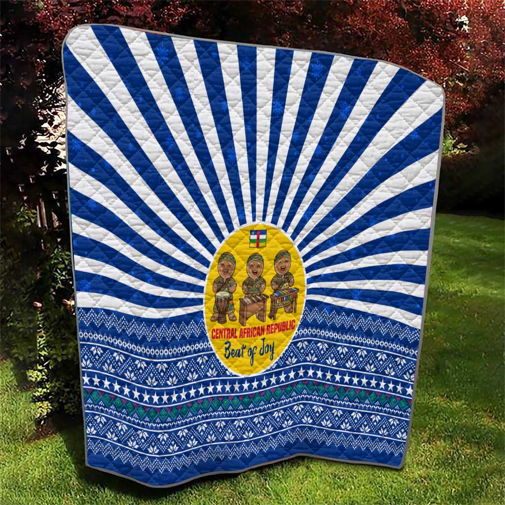 Central African Republic Christmas Quilt with Drumming Kids Beat of Joy Tribal Pattern and Snowflakes - Wonder Print Shop