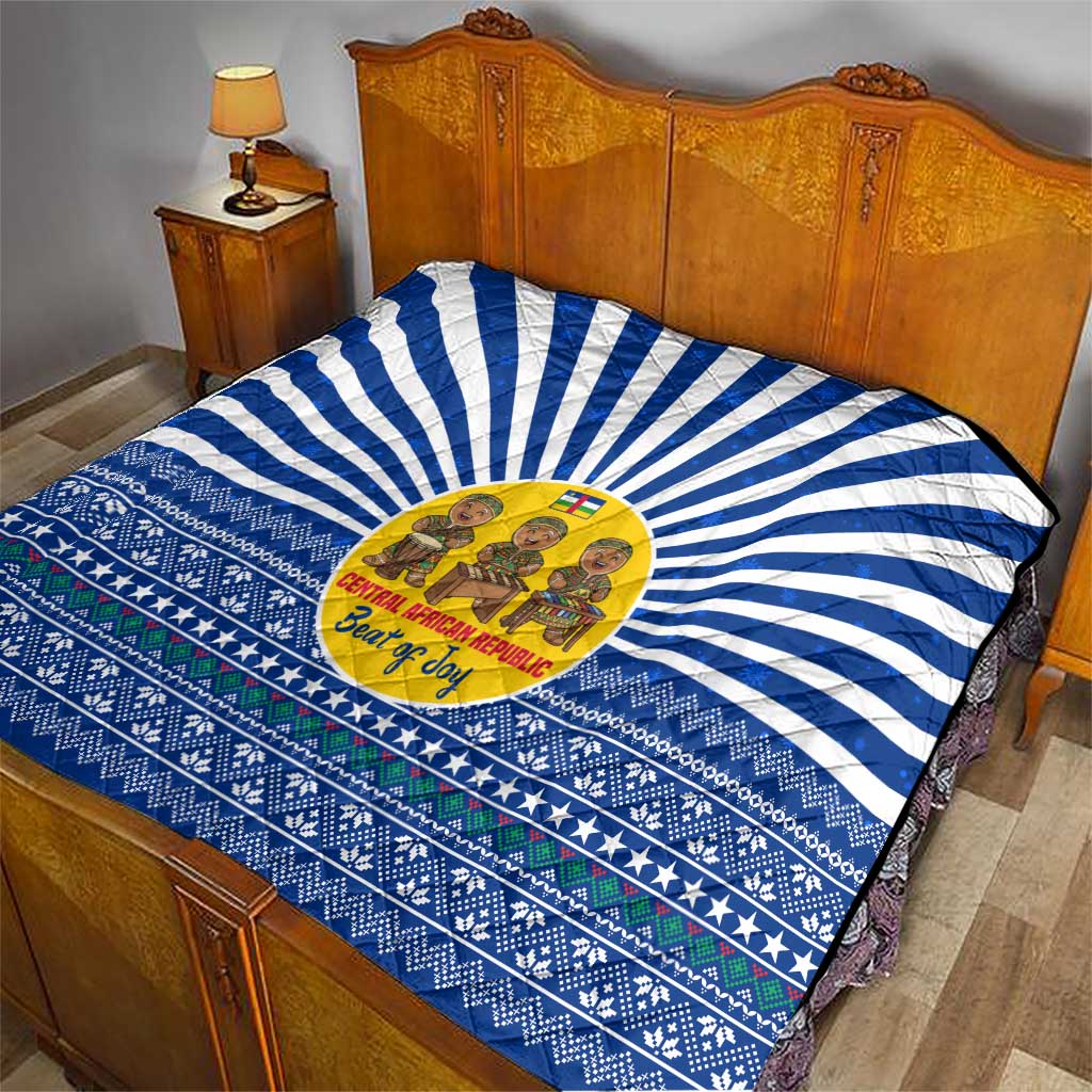 Central African Republic Christmas Quilt with Drumming Kids Beat of Joy Tribal Pattern and Snowflakes - Wonder Print Shop