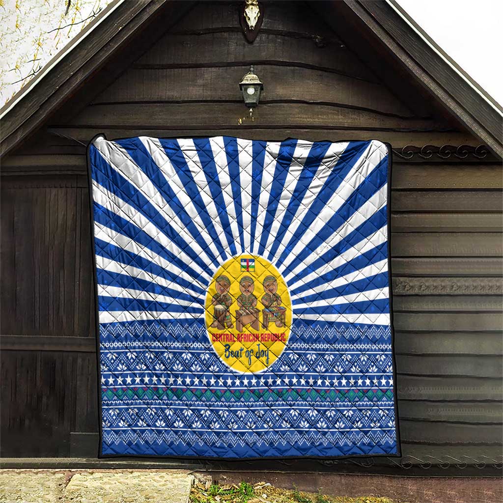Central African Republic Christmas Quilt with Drumming Kids Beat of Joy Tribal Pattern and Snowflakes - Wonder Print Shop