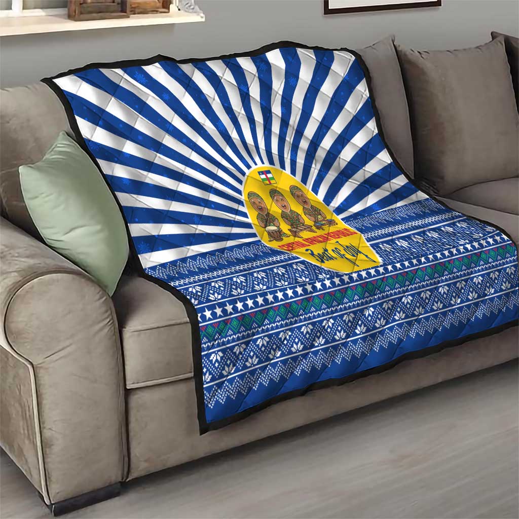 Central African Republic Christmas Quilt with Drumming Kids Beat of Joy Tribal Pattern and Snowflakes - Wonder Print Shop