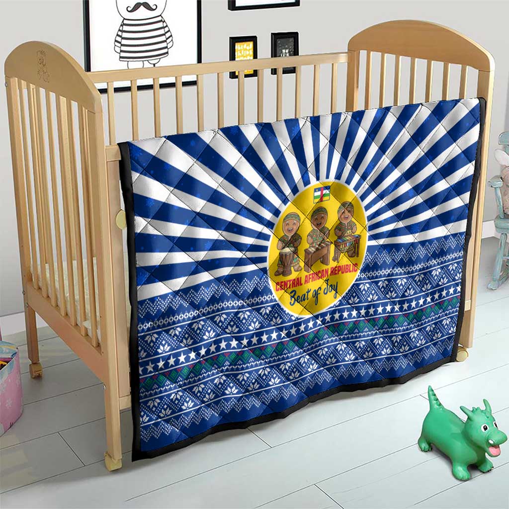 Central African Republic Christmas Quilt with Drumming Kids Beat of Joy Tribal Pattern and Snowflakes - Wonder Print Shop