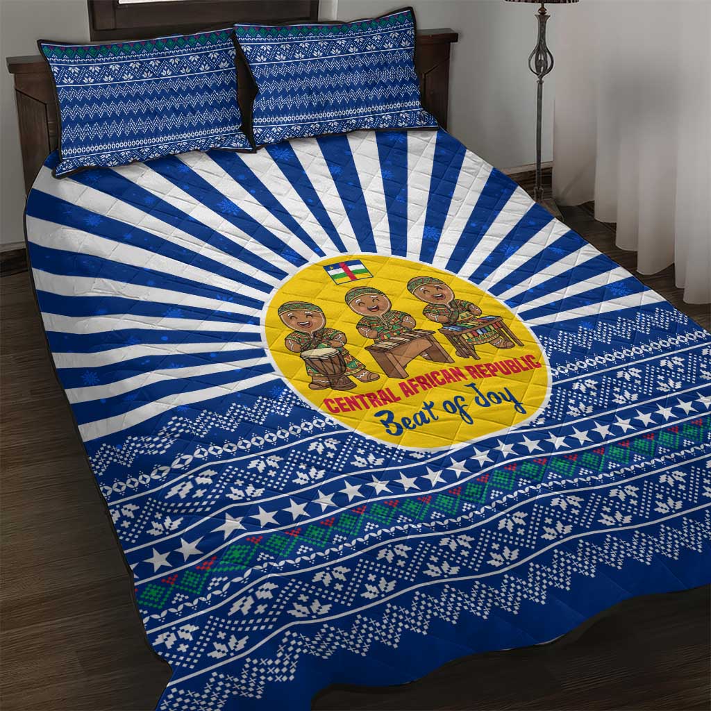 Central African Republic Christmas Quilt Bed Set with Drumming Kids Beat of Joy Tribal Pattern and Snowflakes - Wonder Print Shop