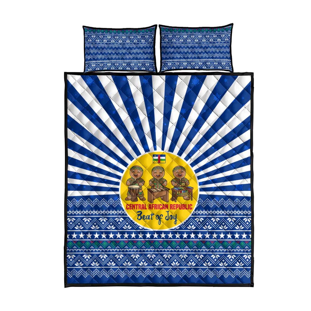 Central African Republic Christmas Quilt Bed Set with Drumming Kids Beat of Joy Tribal Pattern and Snowflakes - Wonder Print Shop
