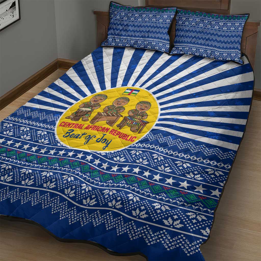 Central African Republic Christmas Quilt Bed Set with Drumming Kids Beat of Joy Tribal Pattern and Snowflakes - Wonder Print Shop