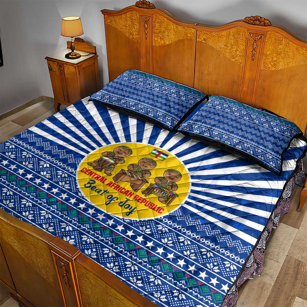 Central African Republic Christmas Quilt Bed Set with Drumming Kids Beat of Joy Tribal Pattern and Snowflakes - Wonder Print Shop