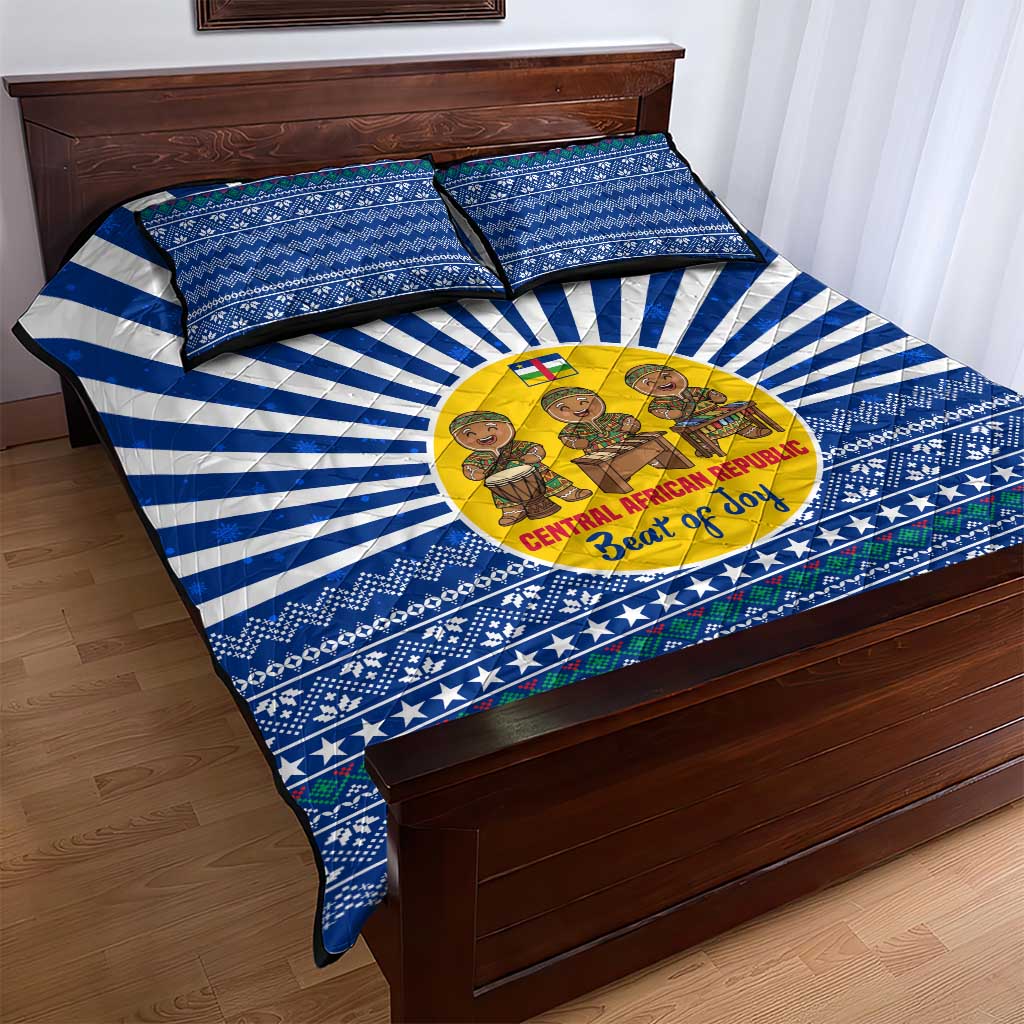 Central African Republic Christmas Quilt Bed Set with Drumming Kids Beat of Joy Tribal Pattern and Snowflakes - Wonder Print Shop