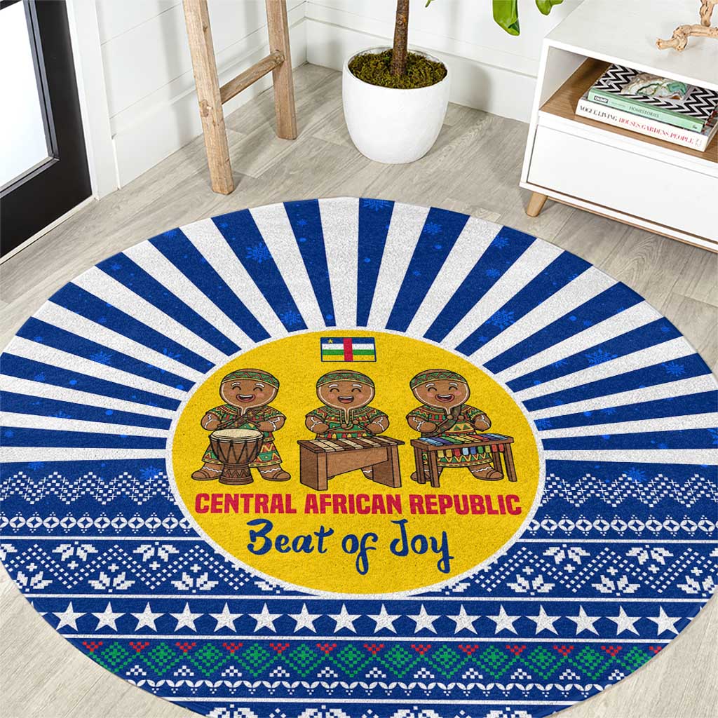 Central African Republic Christmas Round Carpet with Drumming Kids Beat of Joy Tribal Pattern and Snowflakes - Wonder Print Shop