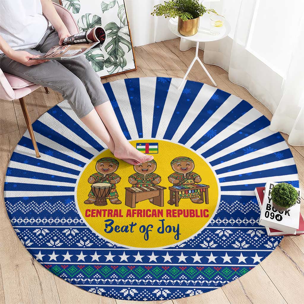 Central African Republic Christmas Round Carpet with Drumming Kids Beat of Joy Tribal Pattern and Snowflakes - Wonder Print Shop