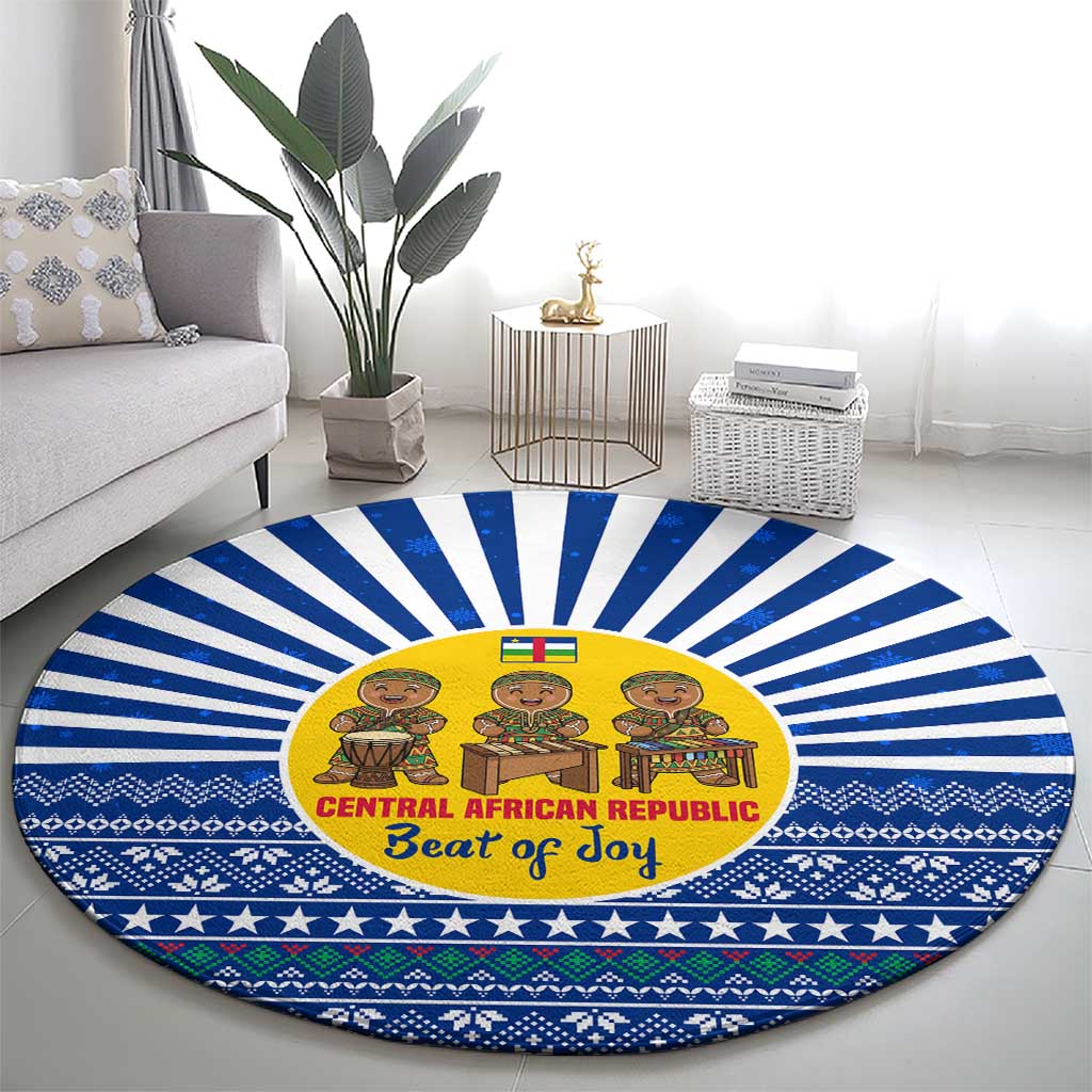 Central African Republic Christmas Round Carpet with Drumming Kids Beat of Joy Tribal Pattern and Snowflakes - Wonder Print Shop