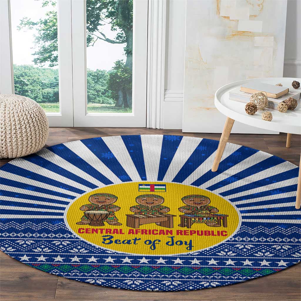 Central African Republic Christmas Round Carpet with Drumming Kids Beat of Joy Tribal Pattern and Snowflakes - Wonder Print Shop