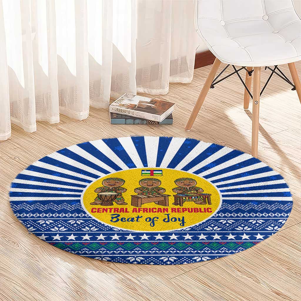 Central African Republic Christmas Round Carpet with Drumming Kids Beat of Joy Tribal Pattern and Snowflakes - Wonder Print Shop