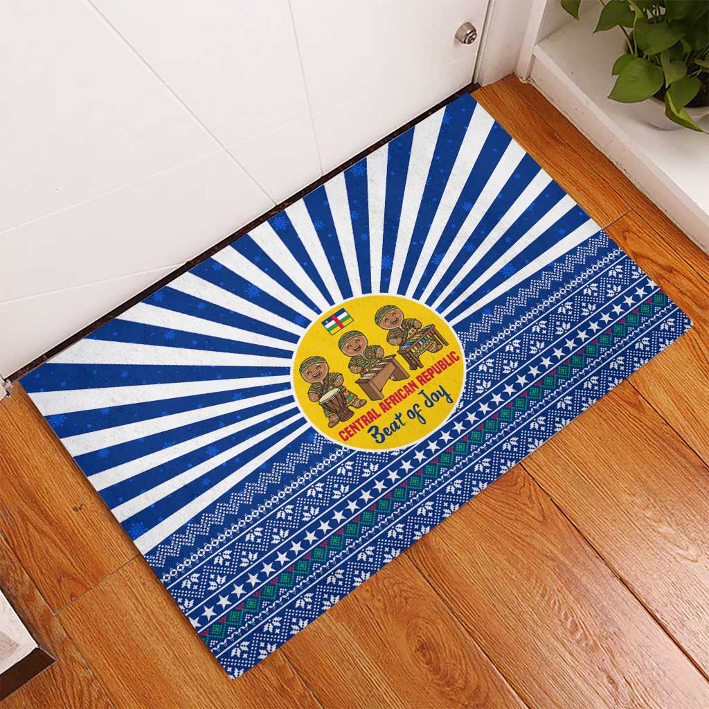Central African Republic Christmas Rubber Doormat with Drumming Kids Beat of Joy Tribal Pattern and Snowflakes - Wonder Print Shop
