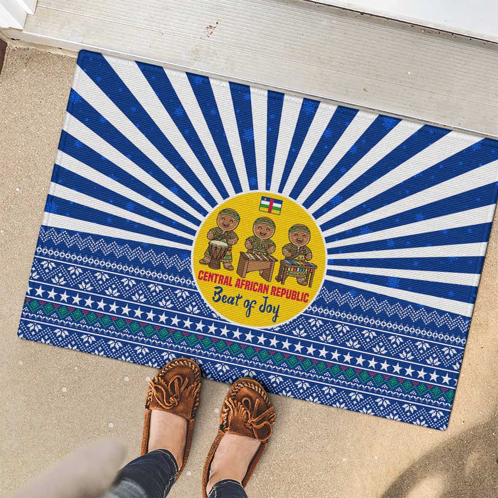 Central African Republic Christmas Rubber Doormat with Drumming Kids Beat of Joy Tribal Pattern and Snowflakes - Wonder Print Shop