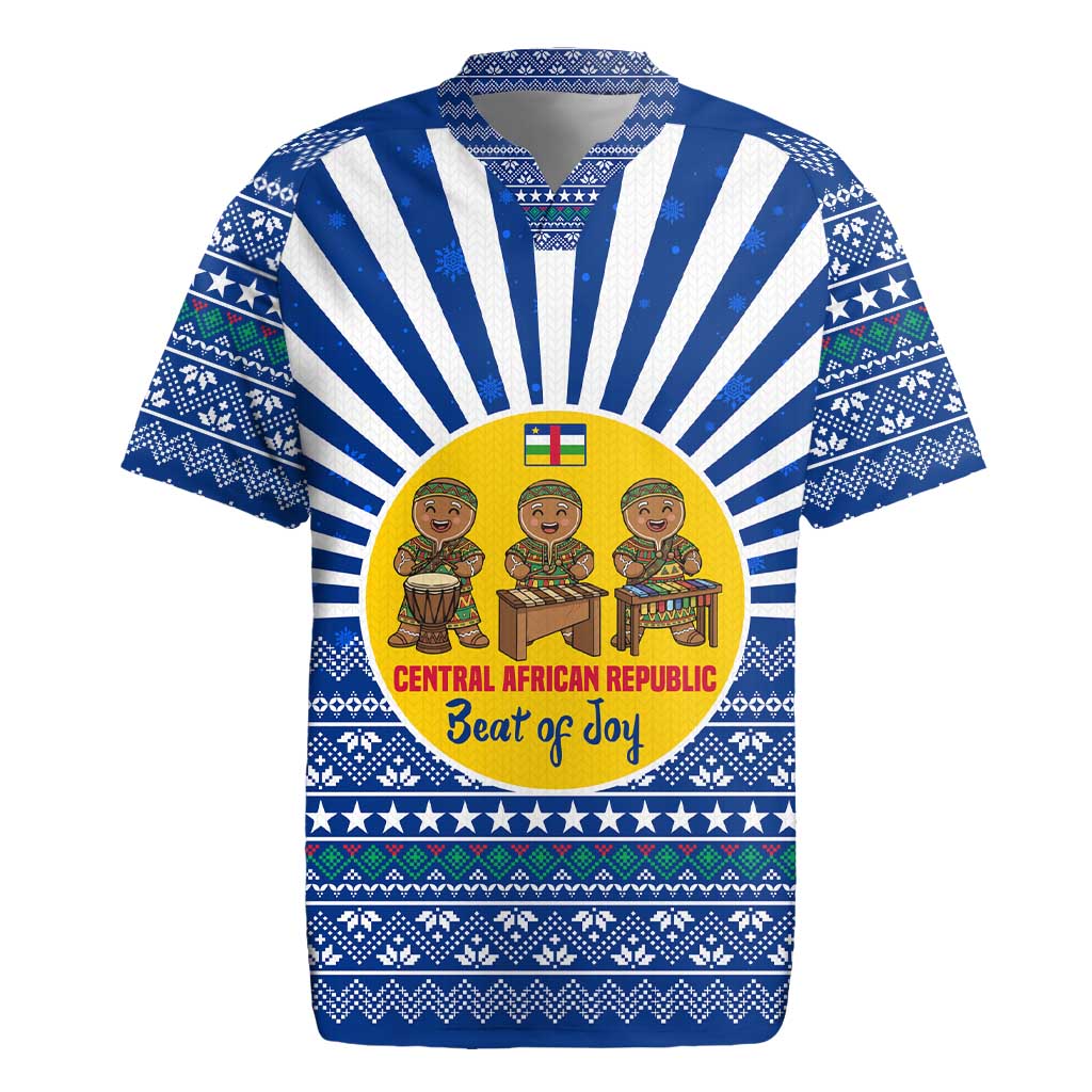 Central African Republic Christmas Rugby Jersey with Drumming Kids Beat of Joy Tribal Pattern and Snowflakes - Wonder Print Shop