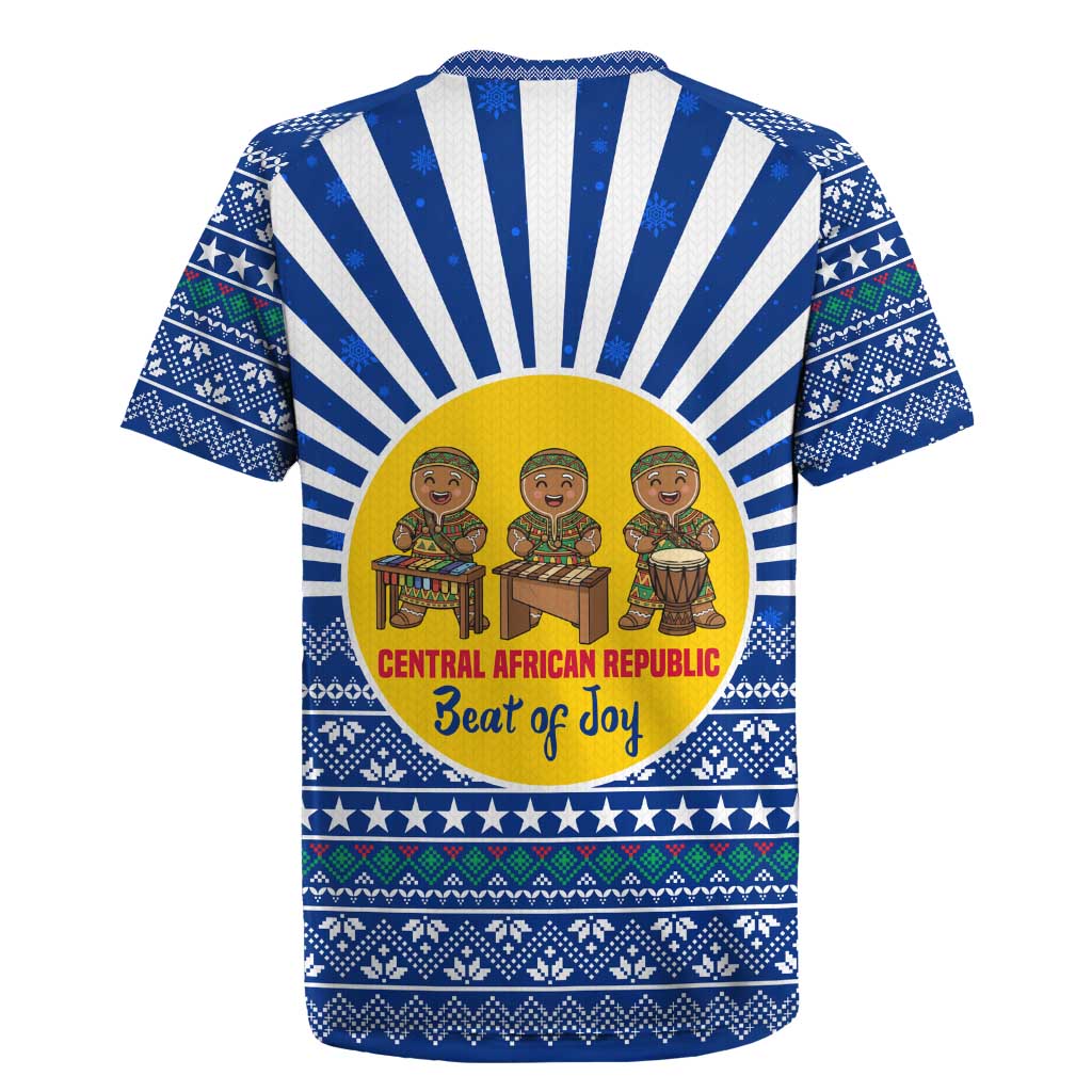 Central African Republic Christmas Rugby Jersey with Drumming Kids Beat of Joy Tribal Pattern and Snowflakes - Wonder Print Shop
