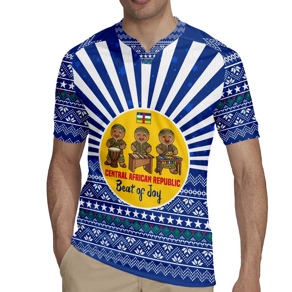 Central African Republic Christmas Rugby Jersey with Drumming Kids Beat of Joy Tribal Pattern and Snowflakes - Wonder Print Shop