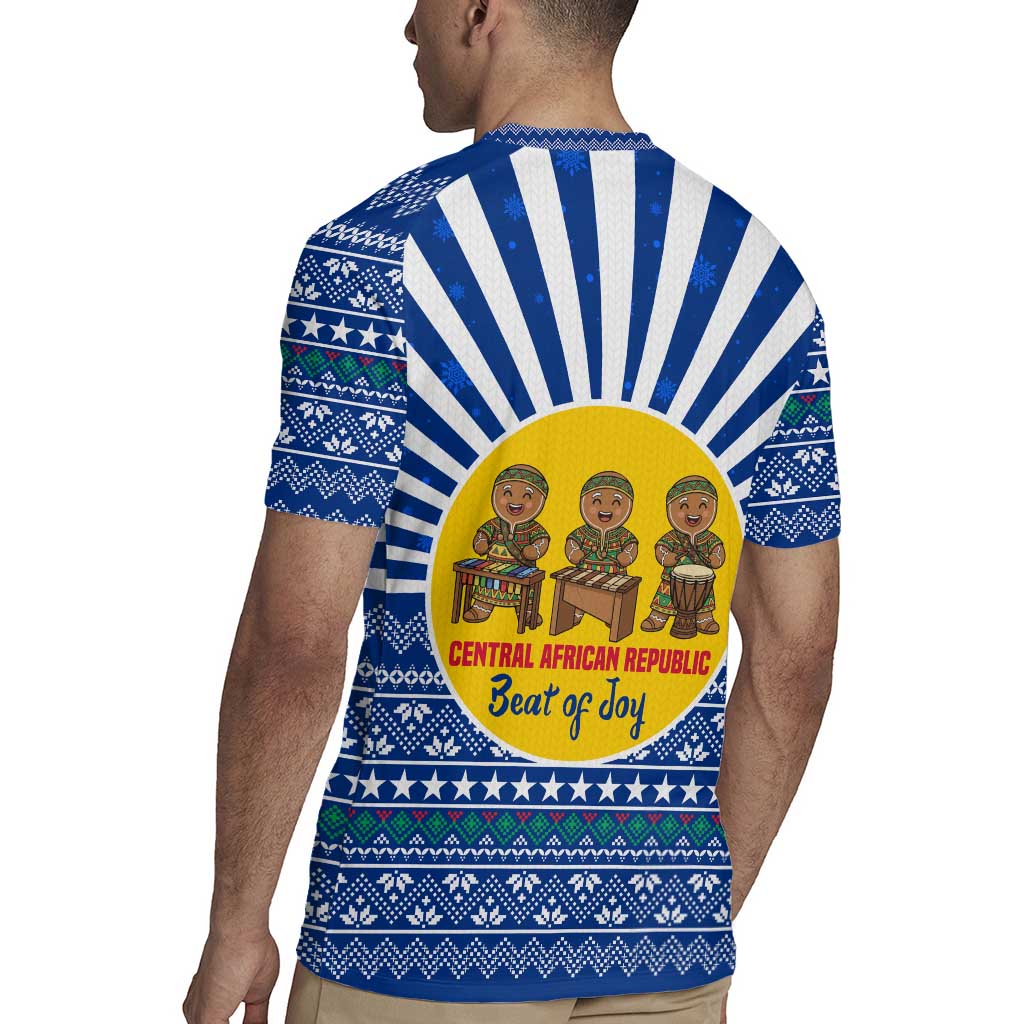 Central African Republic Christmas Rugby Jersey with Drumming Kids Beat of Joy Tribal Pattern and Snowflakes - Wonder Print Shop