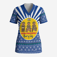 Central African Republic Christmas Scrub Top with Drumming Kids Beat of Joy Tribal Pattern and Snowflakes - Wonder Print Shop