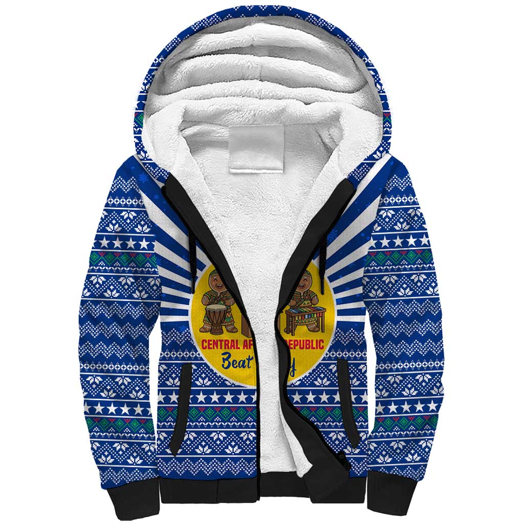 Central African Republic Christmas Sherpa Hoodie with Drumming Kids Beat of Joy Tribal Pattern and Snowflakes - Wonder Print Shop