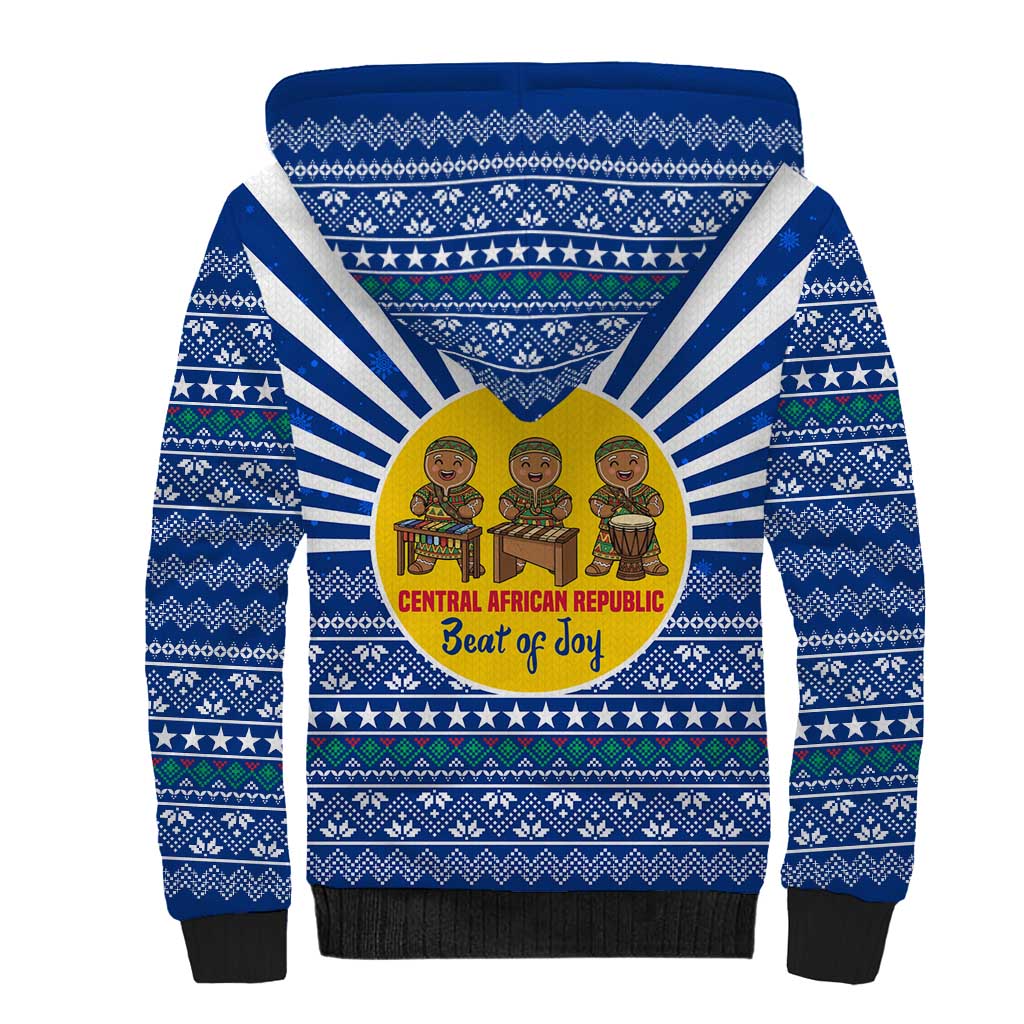 Central African Republic Christmas Sherpa Hoodie with Drumming Kids Beat of Joy Tribal Pattern and Snowflakes - Wonder Print Shop
