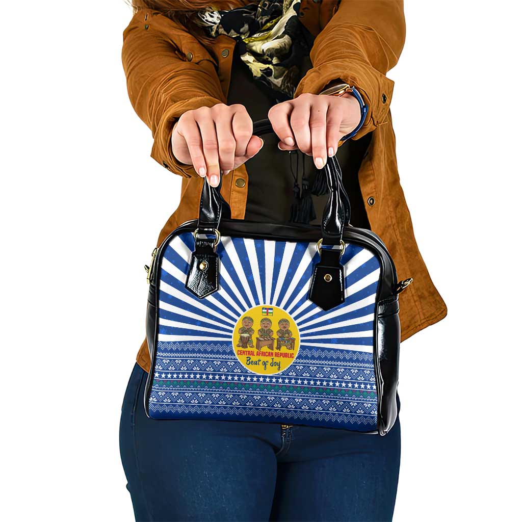 Central African Republic Christmas Shoulder Handbag with Drumming Kids Beat of Joy Tribal Pattern and Snowflakes - Wonder Print Shop