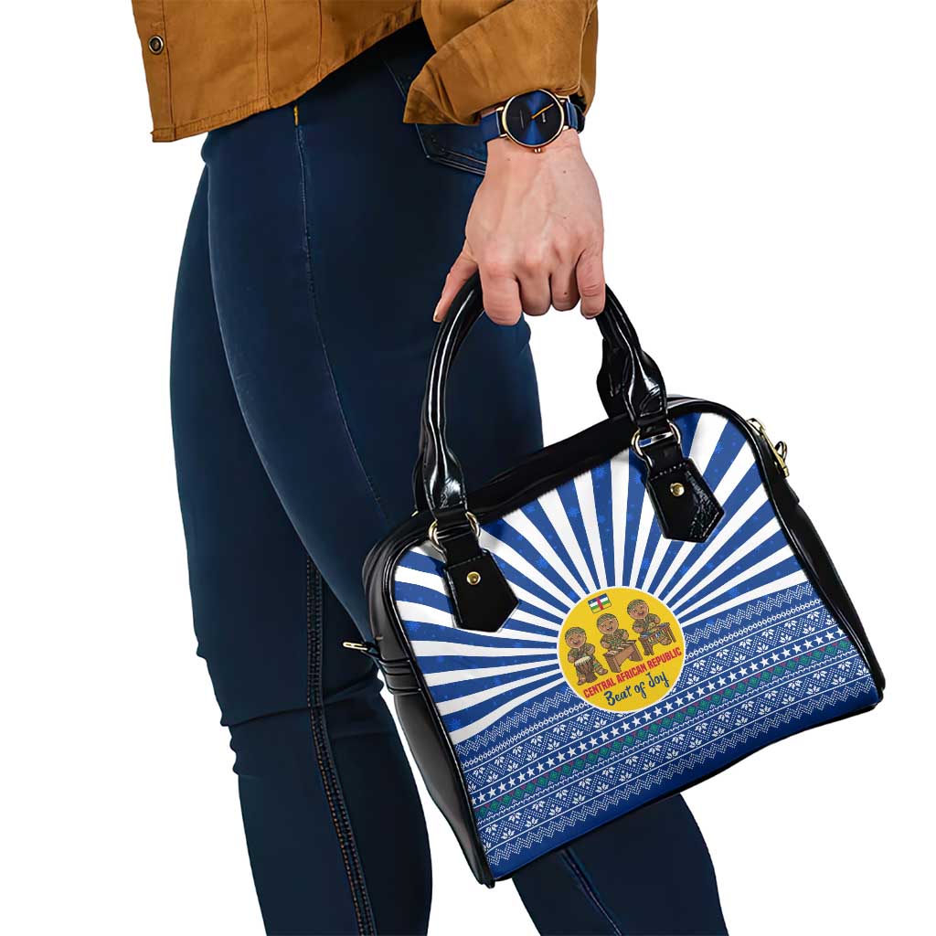Central African Republic Christmas Shoulder Handbag with Drumming Kids Beat of Joy Tribal Pattern and Snowflakes - Wonder Print Shop