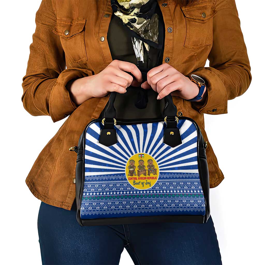 Central African Republic Christmas Shoulder Handbag with Drumming Kids Beat of Joy Tribal Pattern and Snowflakes - Wonder Print Shop
