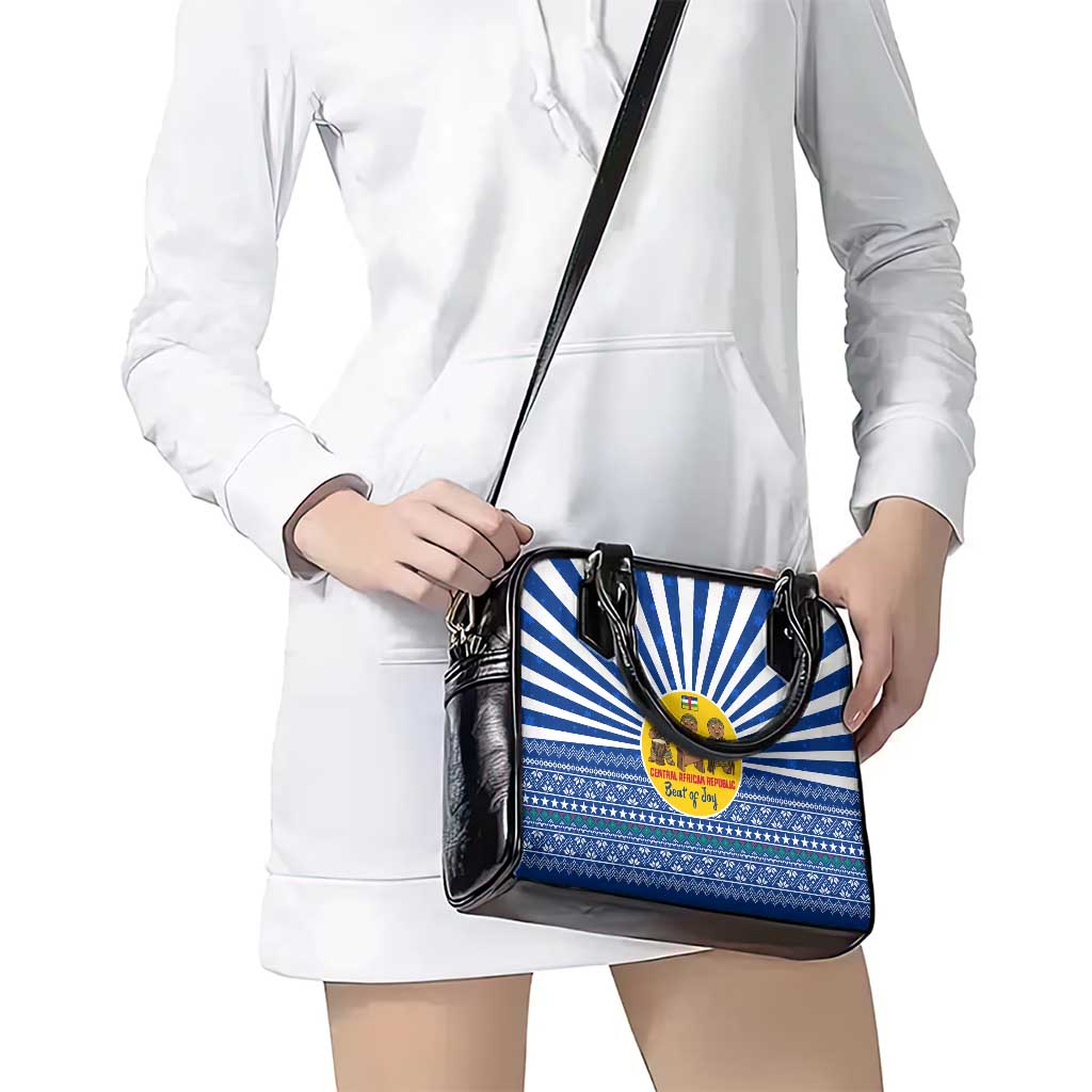 Central African Republic Christmas Shoulder Handbag with Drumming Kids Beat of Joy Tribal Pattern and Snowflakes - Wonder Print Shop