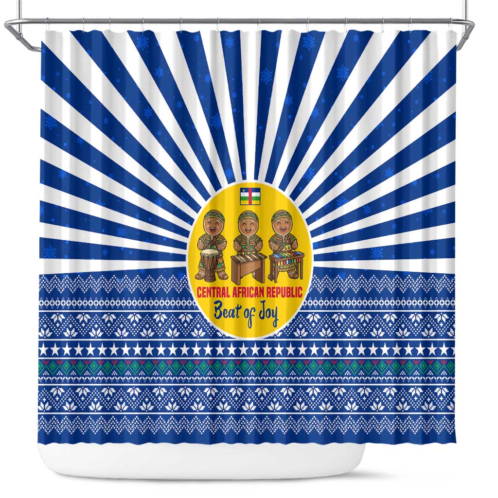 Central African Republic Christmas Shower Curtain with Drumming Kids Beat of Joy Tribal Pattern and Snowflakes - Wonder Print Shop