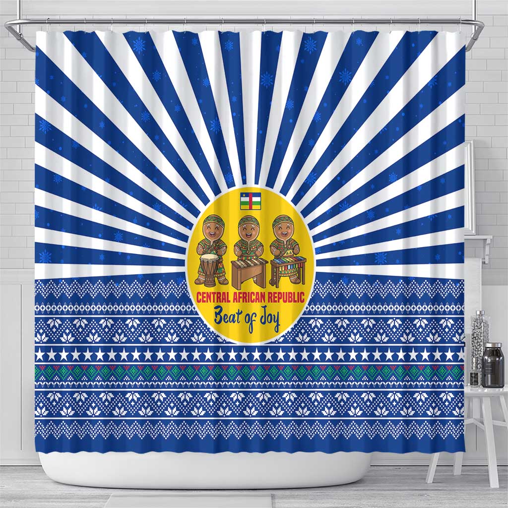 Central African Republic Christmas Shower Curtain with Drumming Kids Beat of Joy Tribal Pattern and Snowflakes - Wonder Print Shop