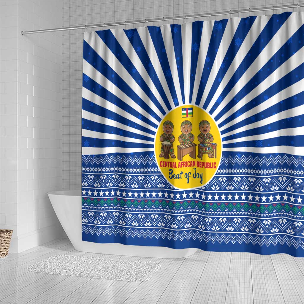 Central African Republic Christmas Shower Curtain with Drumming Kids Beat of Joy Tribal Pattern and Snowflakes - Wonder Print Shop