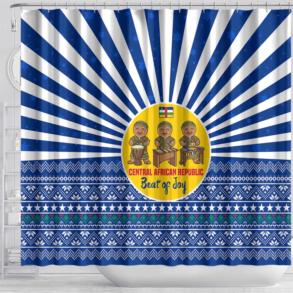 Central African Republic Christmas Shower Curtain with Drumming Kids Beat of Joy Tribal Pattern and Snowflakes - Wonder Print Shop