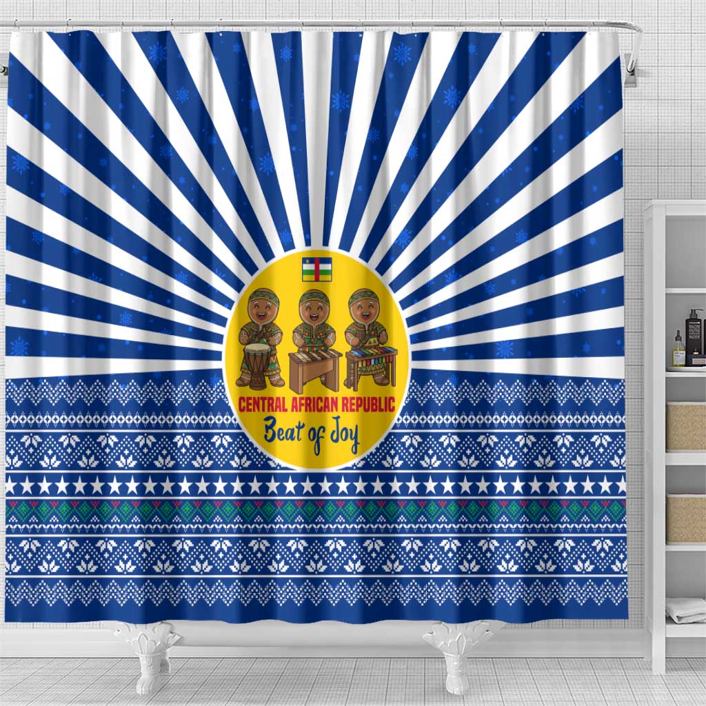 Central African Republic Christmas Shower Curtain with Drumming Kids Beat of Joy Tribal Pattern and Snowflakes - Wonder Print Shop