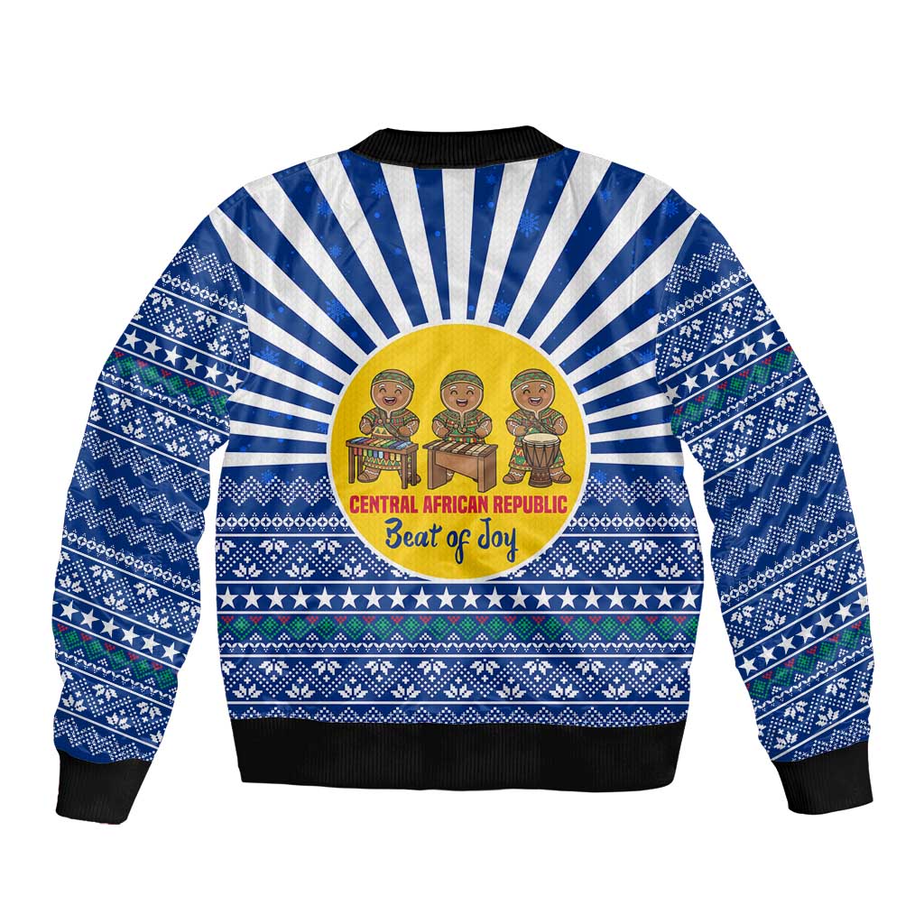 Central African Republic Christmas Sleeve Zip Bomber Jacket with Drumming Kids Beat of Joy Tribal Pattern and Snowflakes - Wonder Print Shop