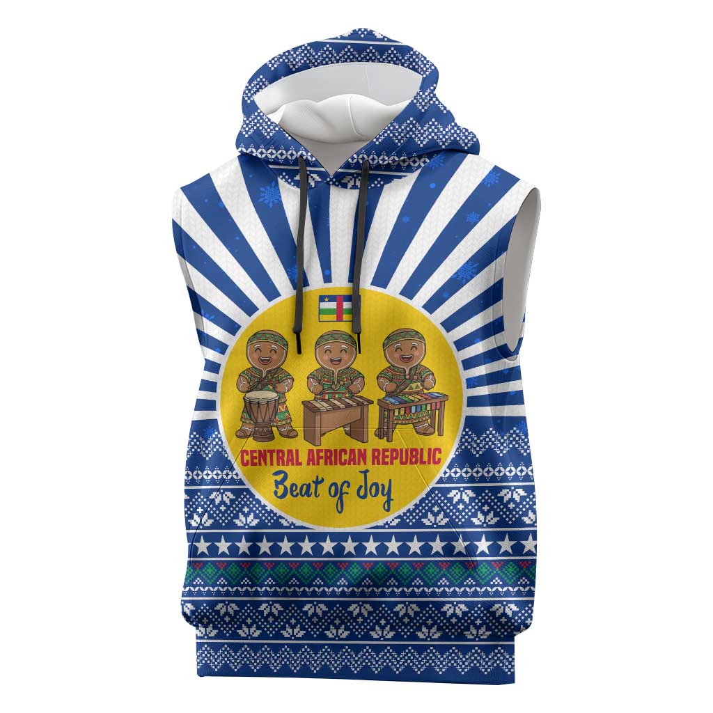 Central African Republic Christmas Sleeveless Hoodie with Drumming Kids Beat of Joy Tribal Pattern and Snowflakes - Wonder Print Shop