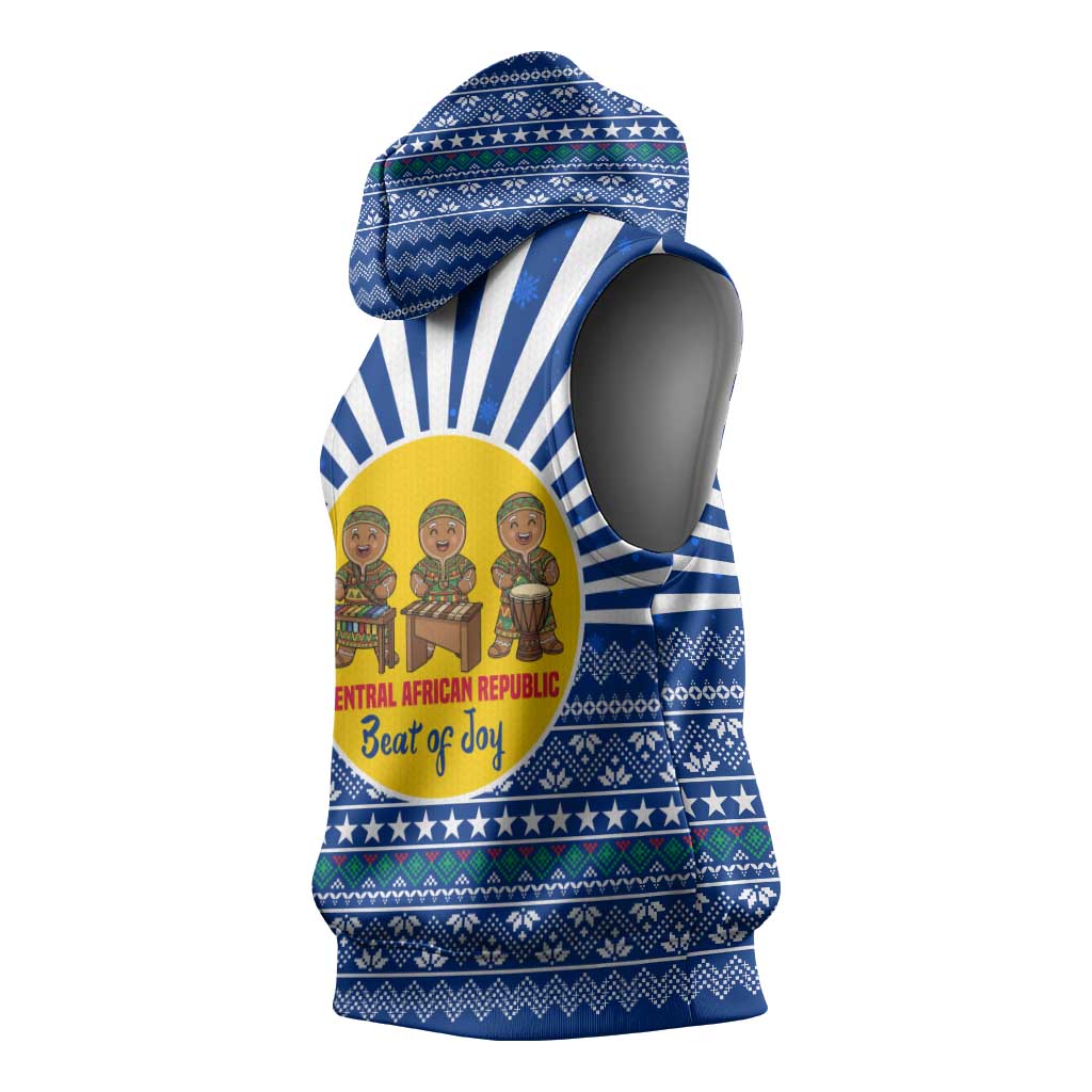 Central African Republic Christmas Sleeveless Hoodie with Drumming Kids Beat of Joy Tribal Pattern and Snowflakes - Wonder Print Shop