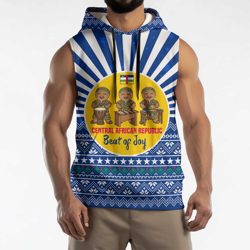 Central African Republic Christmas Sleeveless Hoodie with Drumming Kids Beat of Joy Tribal Pattern and Snowflakes - Wonder Print Shop