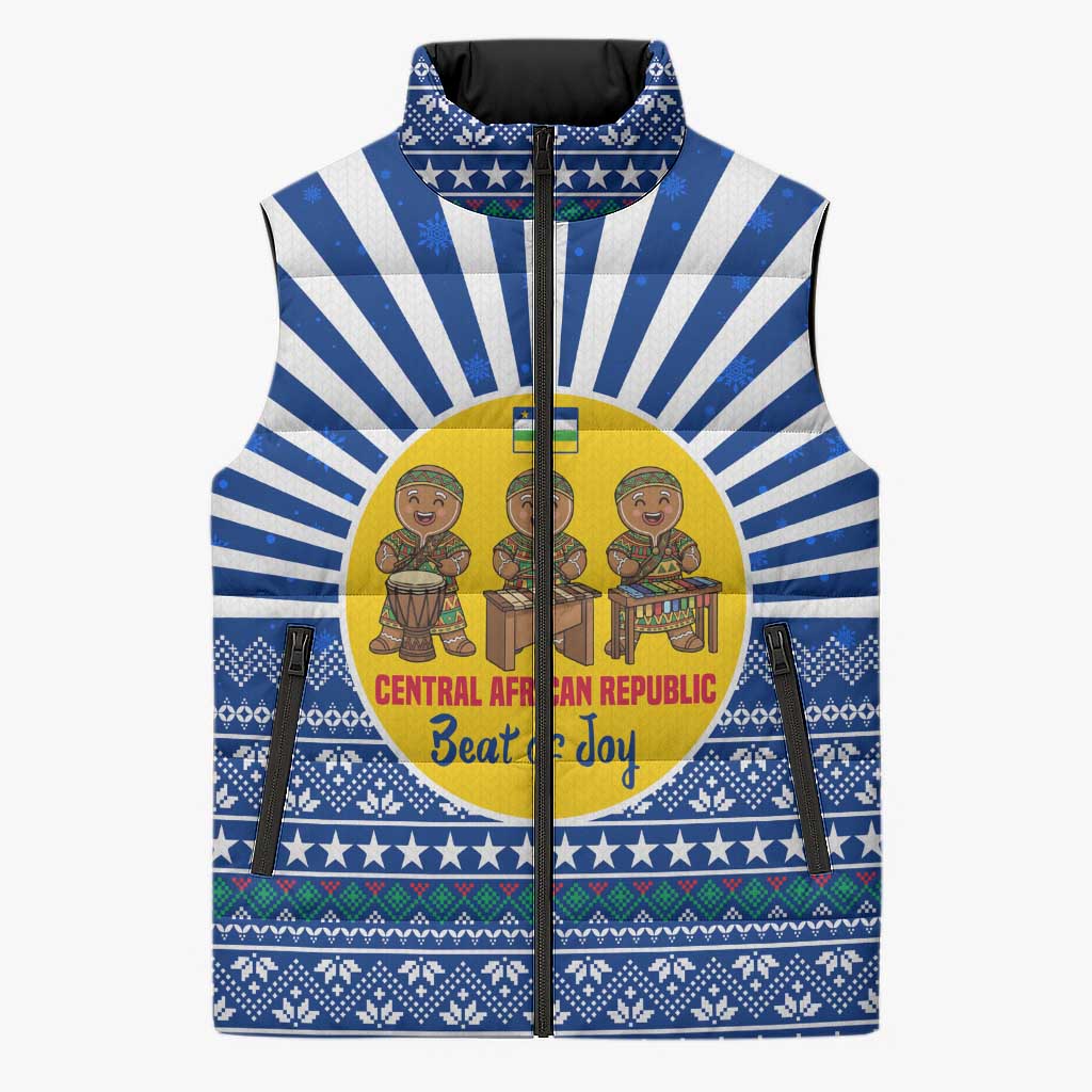 Central African Republic Christmas Sleeveless Puffer Jacket with Drumming Kids Beat of Joy Tribal Pattern and Snowflakes - Wonder Print Shop